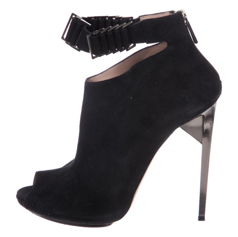 Herve Leger Suede Peep-Toe Booties